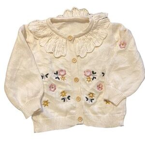 HOOLCHEAN Baby Girls Flower Embroidered Lotus Leaf Collar Sweater Cardigan 3T